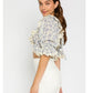 Blue Floral Lace Ruffled Blouse