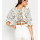 Blue Floral Lace Ruffled Blouse