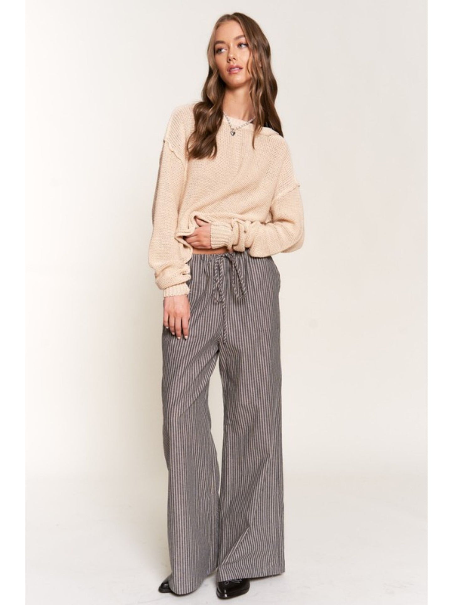 Augustine Stripe Pants - Charcoal