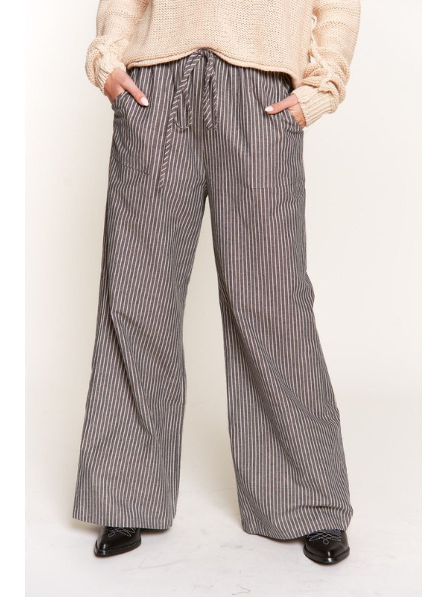 Augustine Stripe Pants - Charcoal