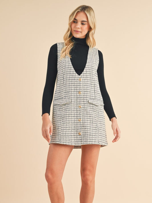 Tweed Button Up Mini Dress
