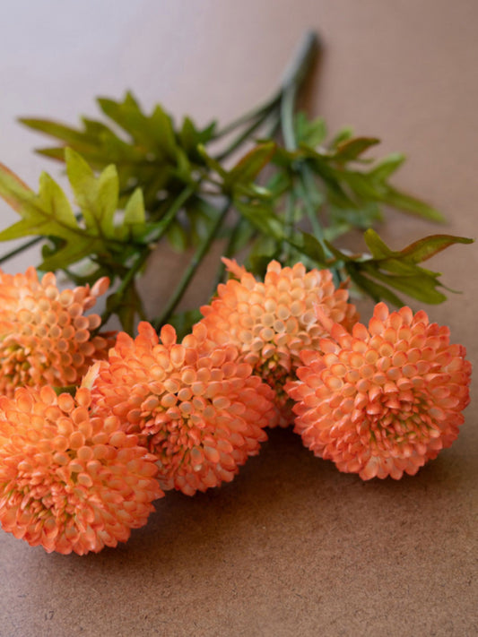 Bundle of 7 Artificial Orange Ball Dahlias
