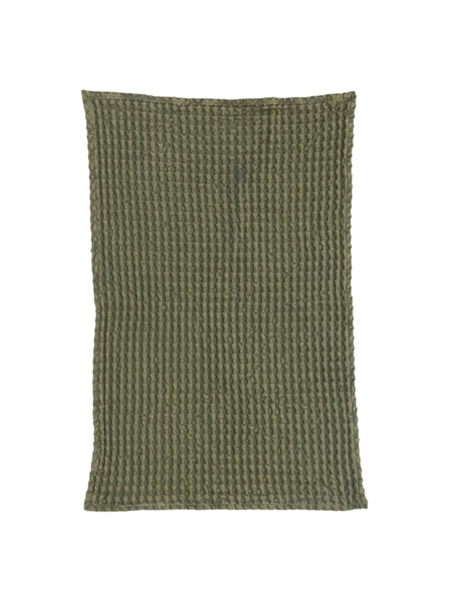 Green Stonewashed Cotton Waffle Weave Tea Towel