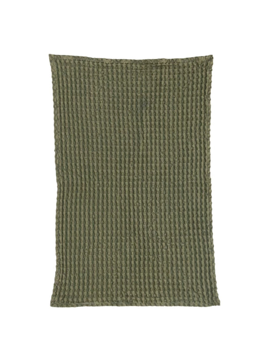 Green Stonewashed Cotton Waffle Weave Tea Towel