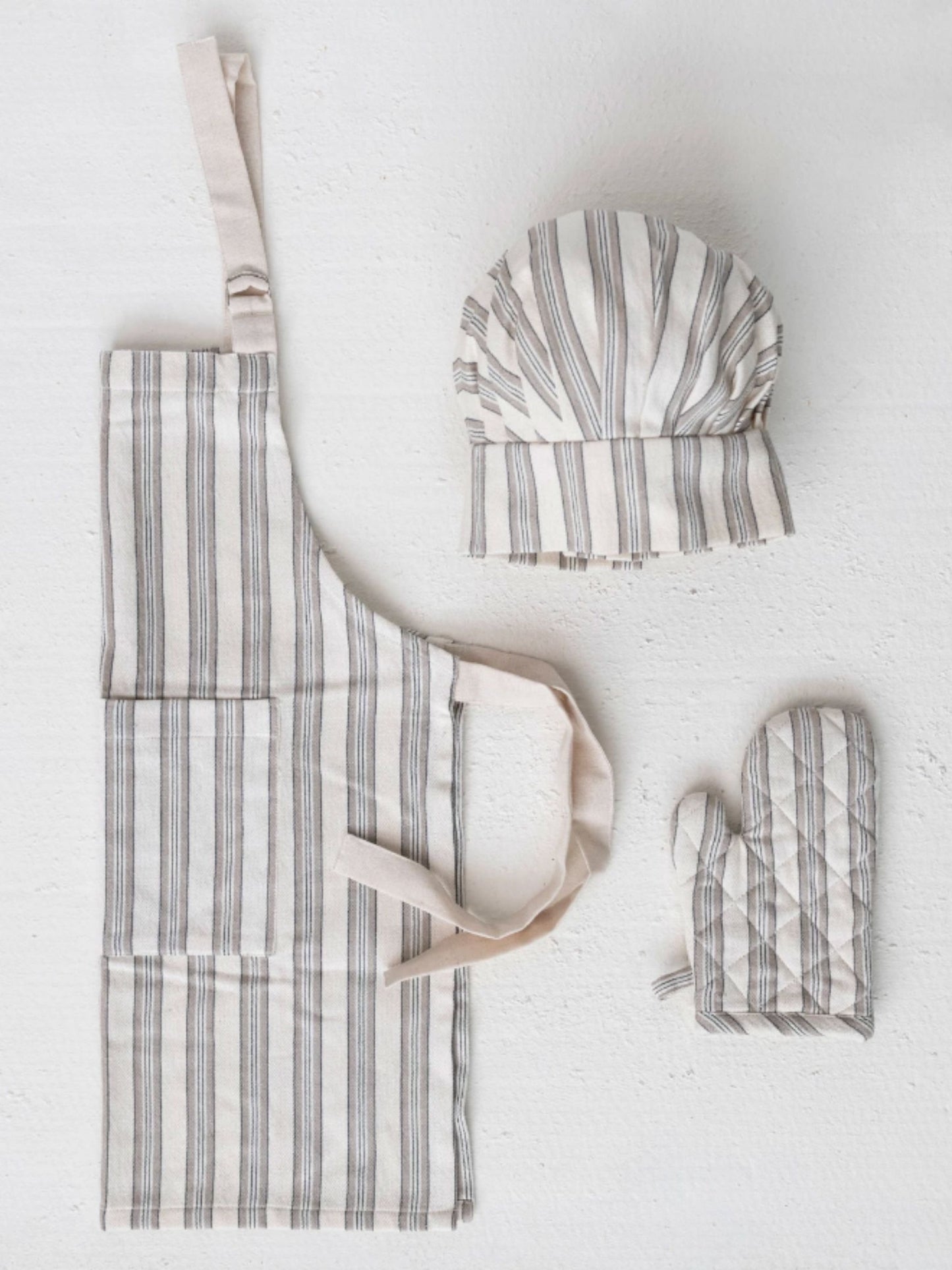 Cotton Child Apron w/ Chef Hat, Oven Mitt & Stripes, Set of 3