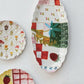 Hand-Painted Stoneware Scalloped Platter w/ Pattern