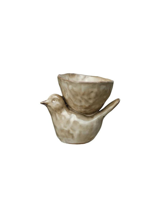 Stoneware Bird w/ Bowl