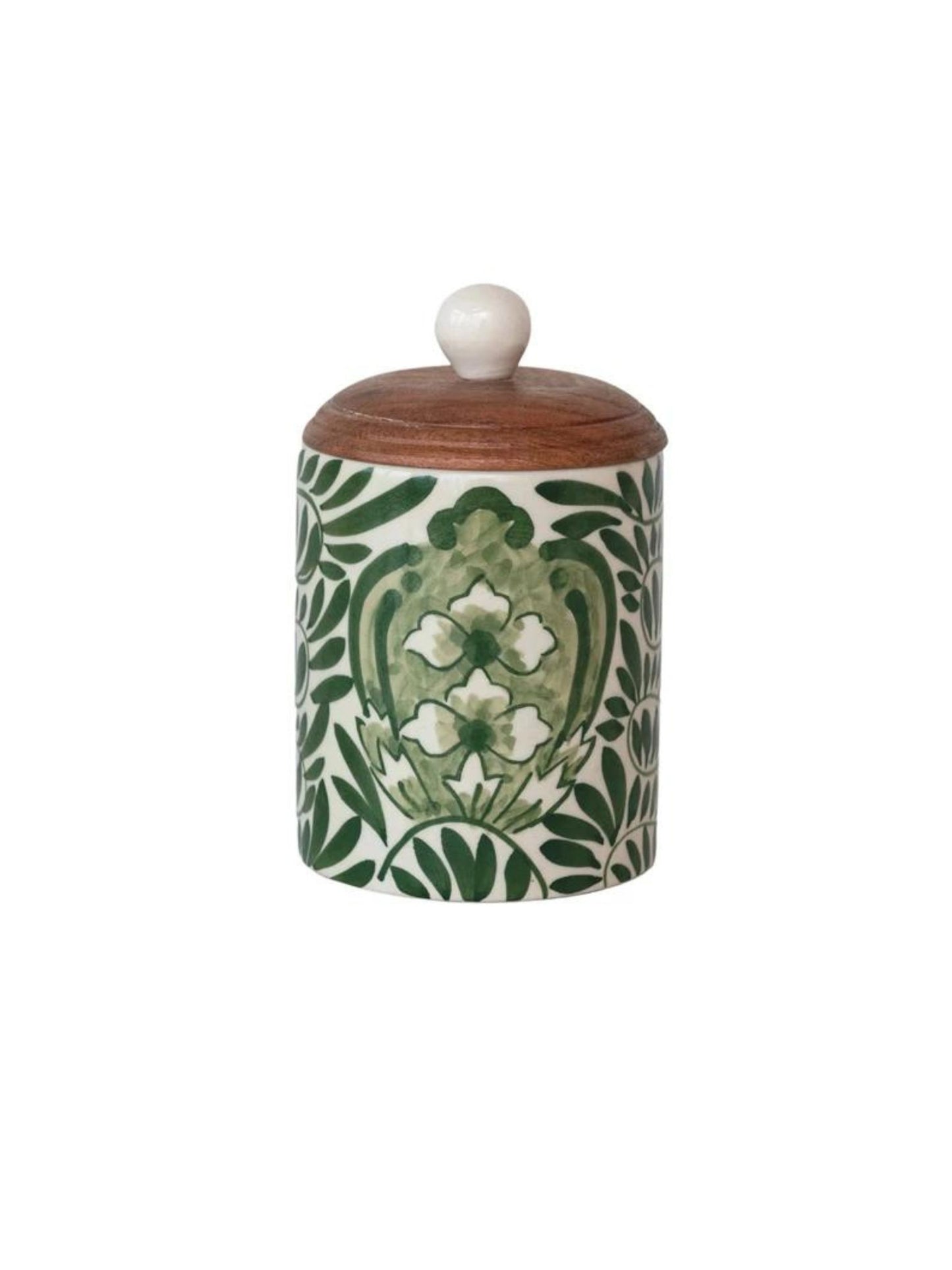 Stoneware Canister w/ Design & Acacia Wood Lid