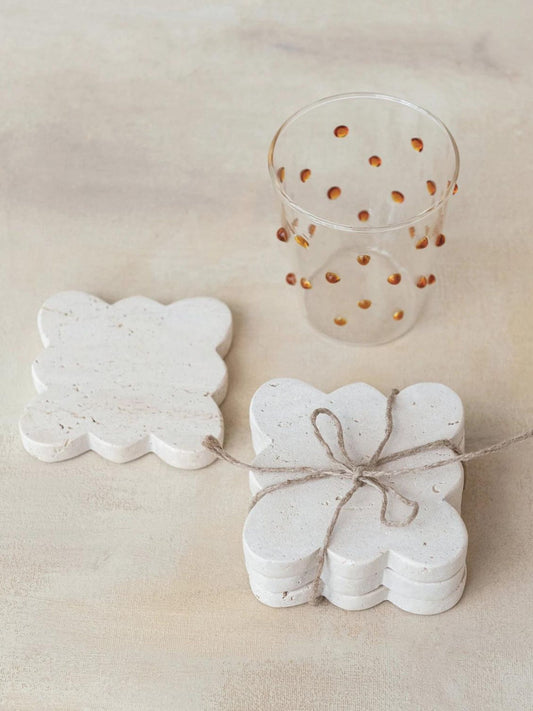 Travertine Coasters w/ Scalloped Edge, Set of 4