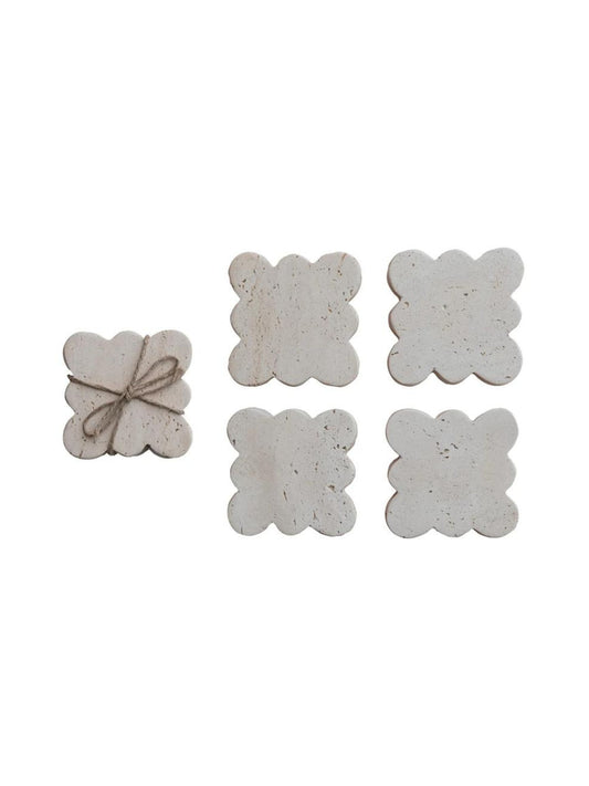 Travertine Coasters w/ Scalloped Edge, Set of 4