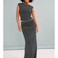 High Waisted Ruched Polka Dot Maxi Skirt