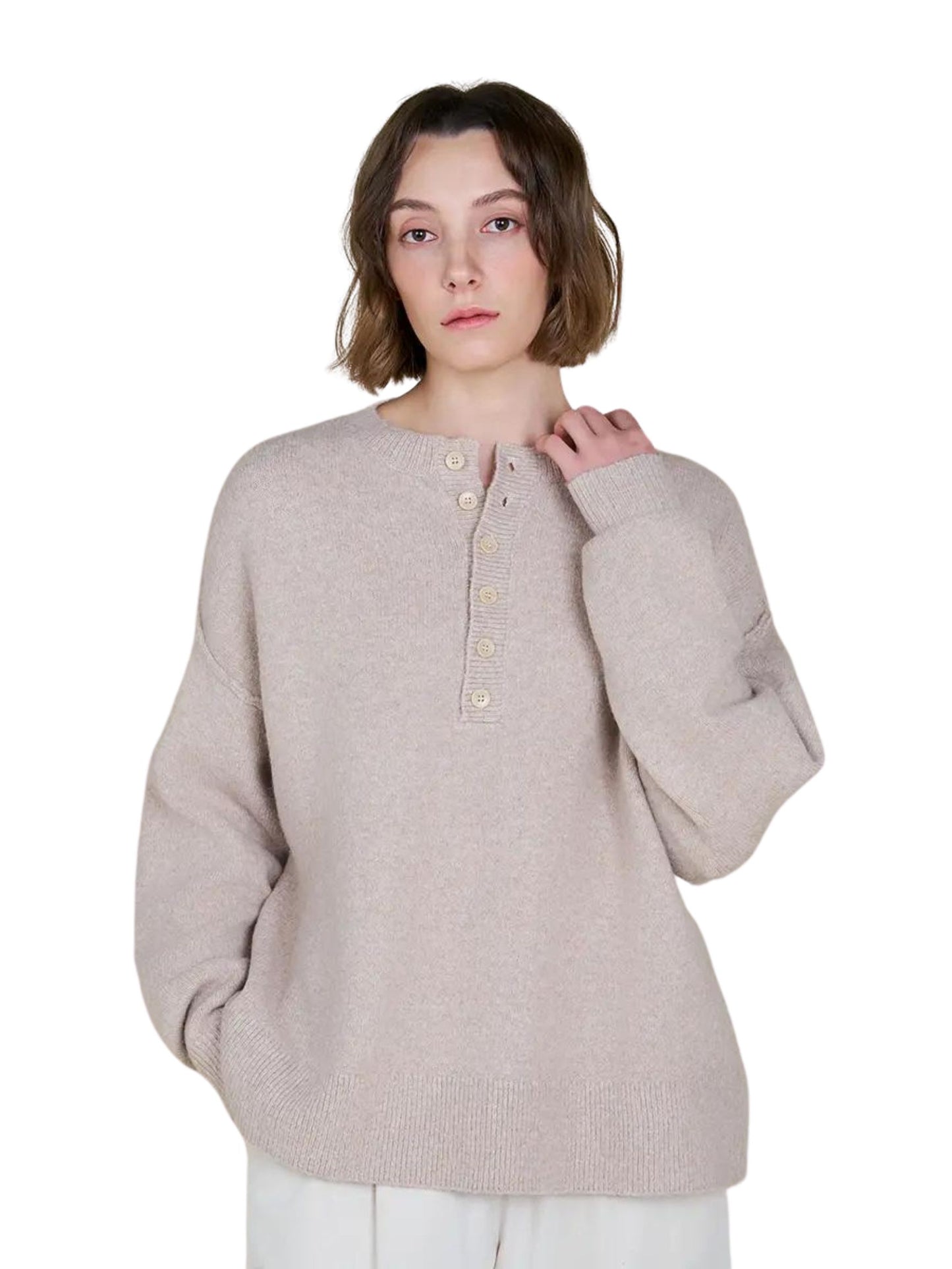 Oat Half Placket Sweater