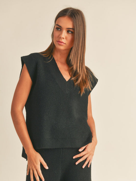 Gracie Sweater Vest Top - Black