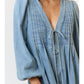 Pleated Front Tie Denim Romper