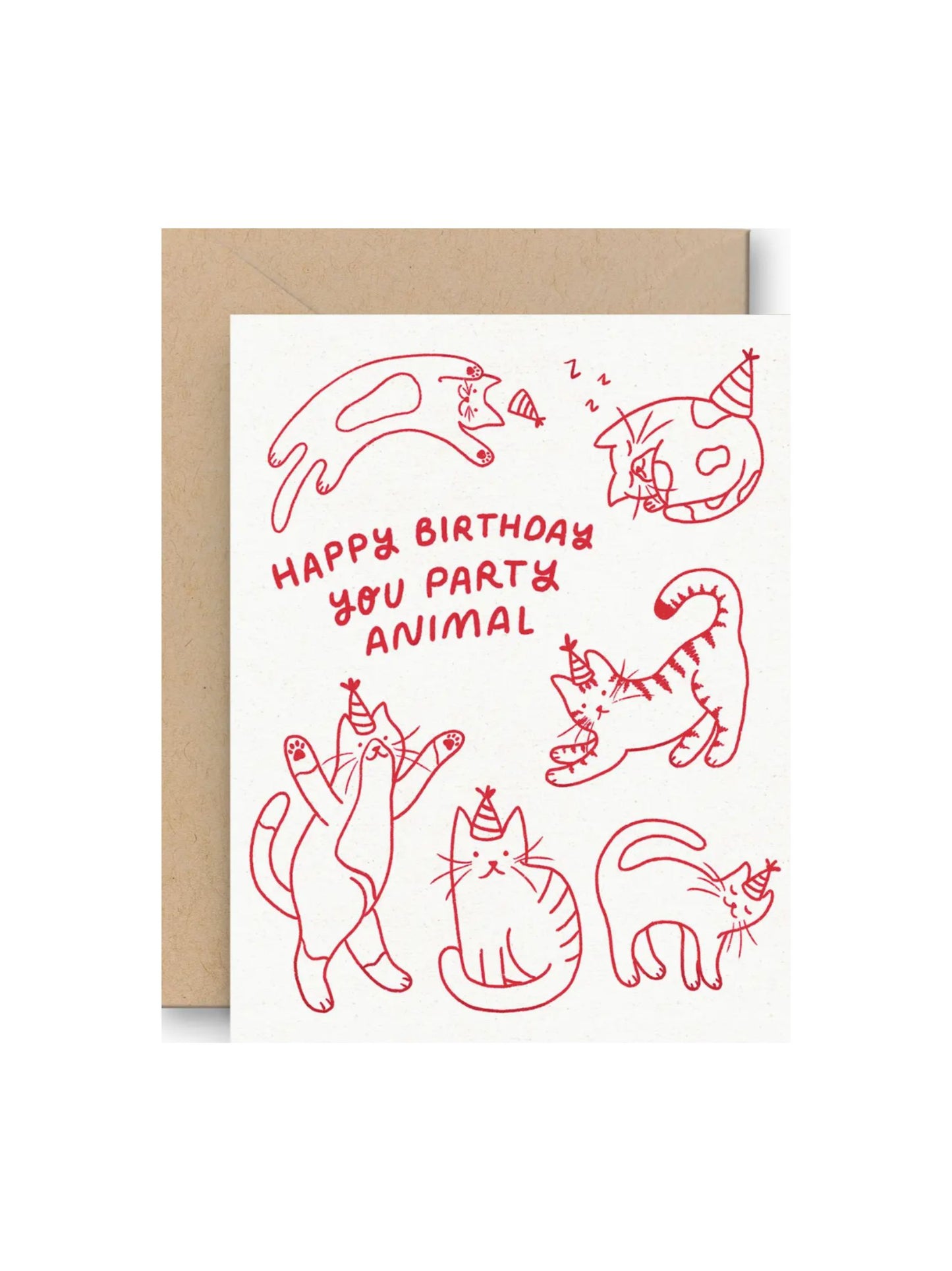 Happy Birthday Party Cats Letterpress Card