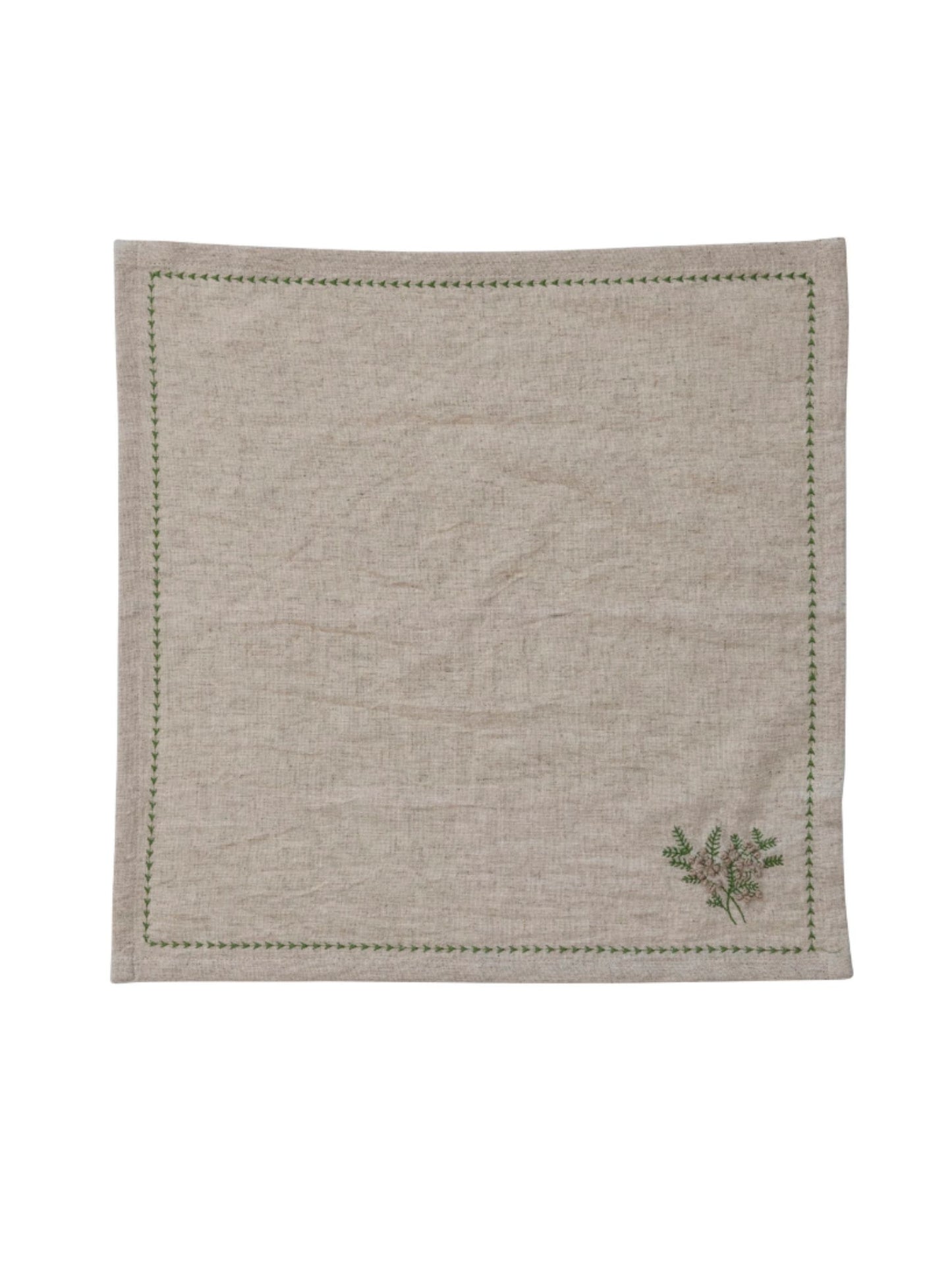 Square Cotton & Linen Napkins w/ Botanical, Embroidery & French Knots