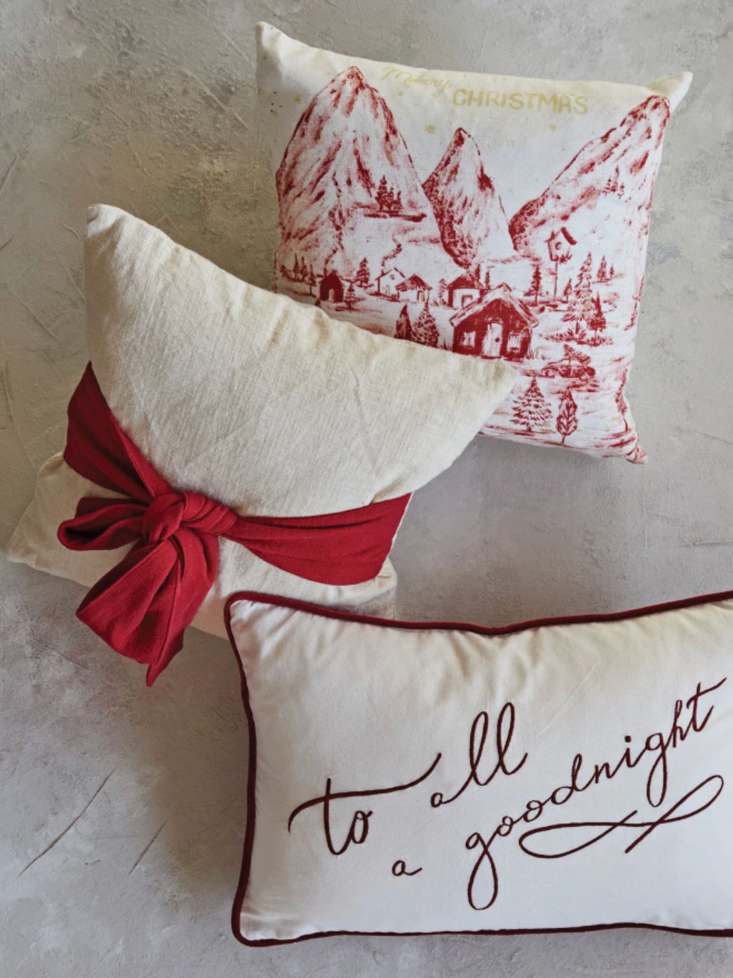 Square Hand-Woven Cotton Slub Pillow w/ Bow