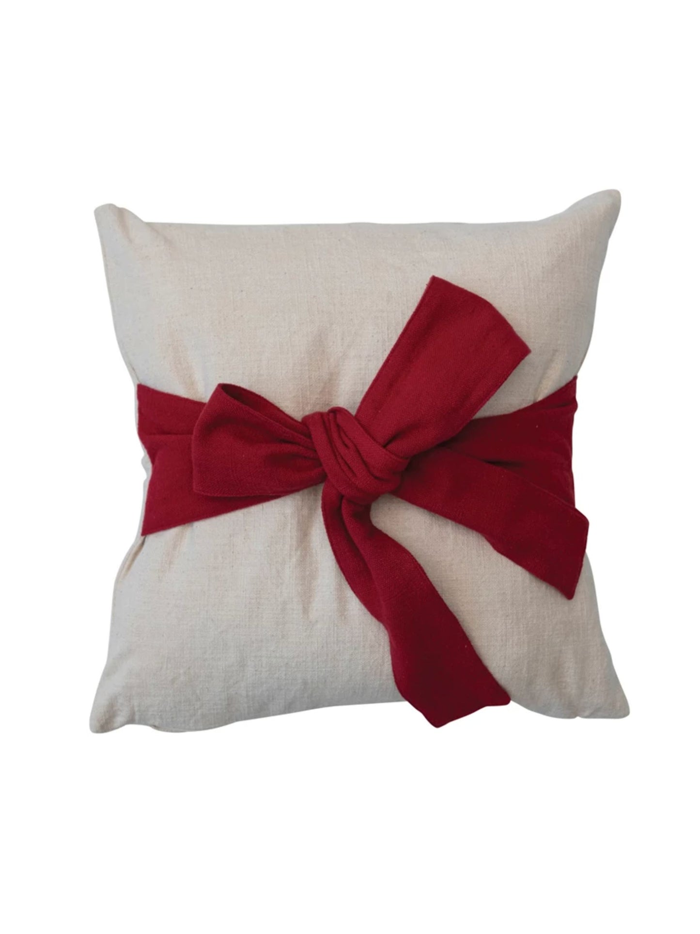Square Hand-Woven Cotton Slub Pillow w/ Bow