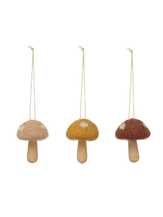 Wool and Wood Mushroom Ornament