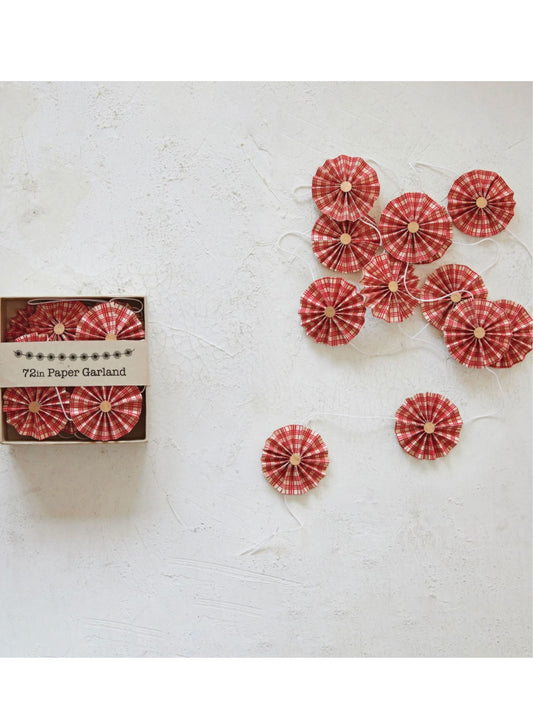 72"L Handmade Recycled Paper Fan Garland in Kraft Box, Red & Gold Color
