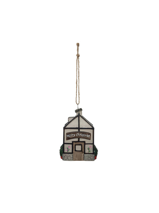Painted Glass Greenhouse Ornament w/ Glitter "Merry Christmas"