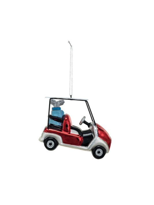 Glass Golf Cart Ornament w/ Glitter