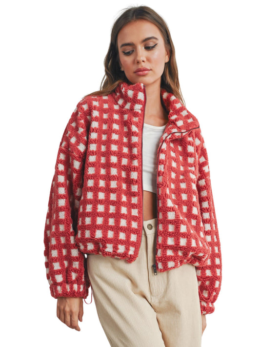 Audrina Fuzzy Sherpa Jacket - Red