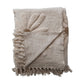 Cotton Slub Throw with Tufted Flowers & Fringe, Natural & Tan Color