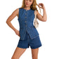 Button Front Sleeveless Denim Top