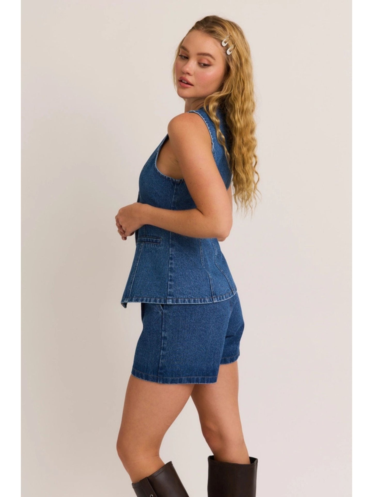 Button Front Sleeveless Denim Top