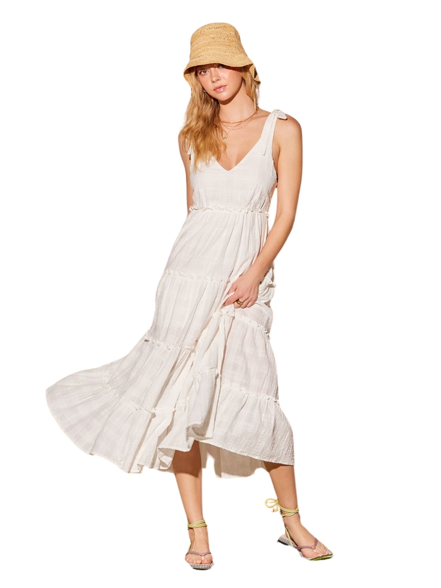 Off White Ruffle Midi Dress