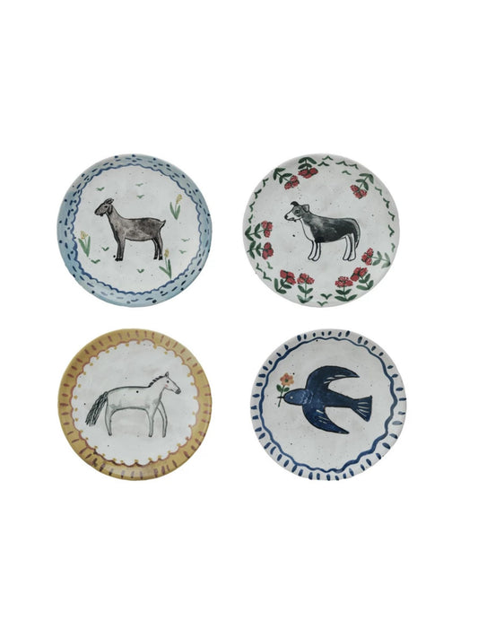 6" Round Hand-Painted Stoneware Plate w/ Animal Image