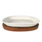 1 Quart Stoneware Serving Dish/Casserole Baker w/ Mango Wood Base