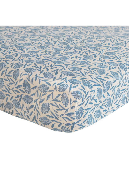 Extra Soft Muslin Crib Sheet - Blue Flowers