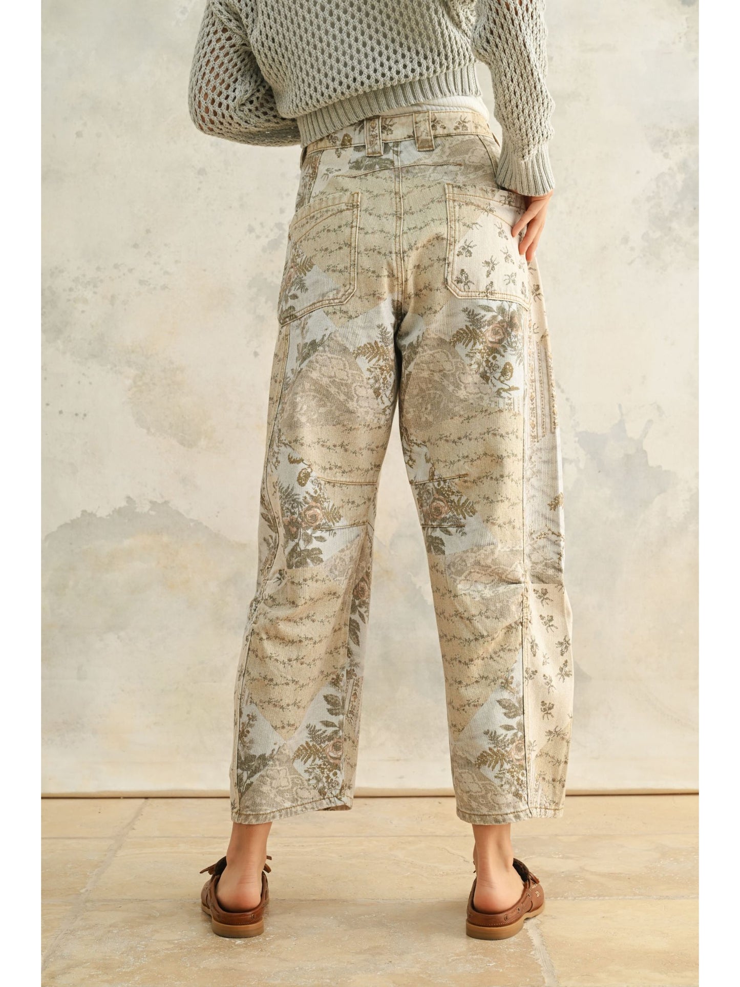 Multi Printed Barrel Jean