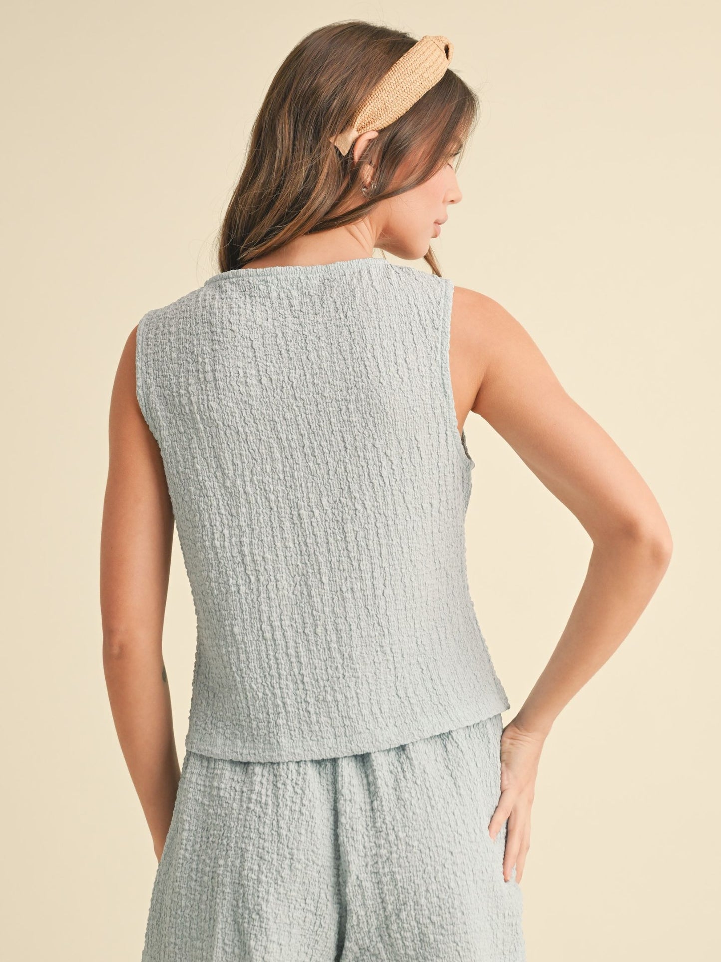 Sky Blue Textured Button Up Tank