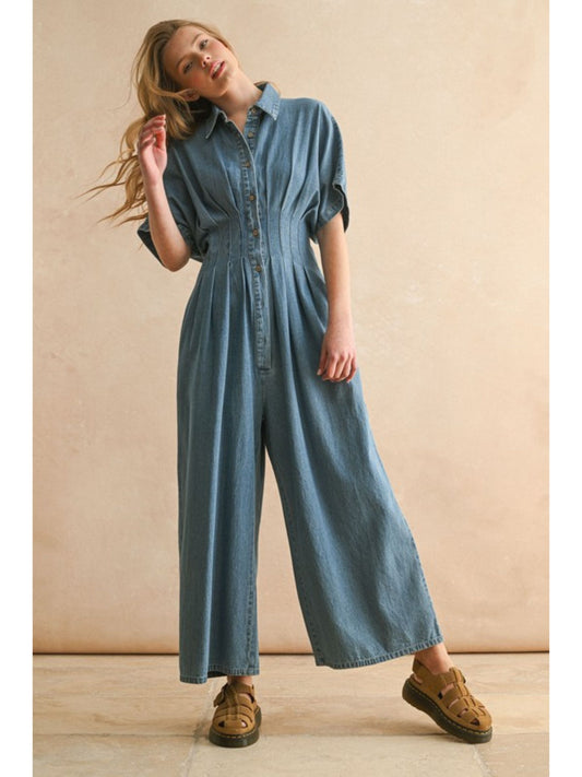 Chambray Denim Button Down Jumpsuit
