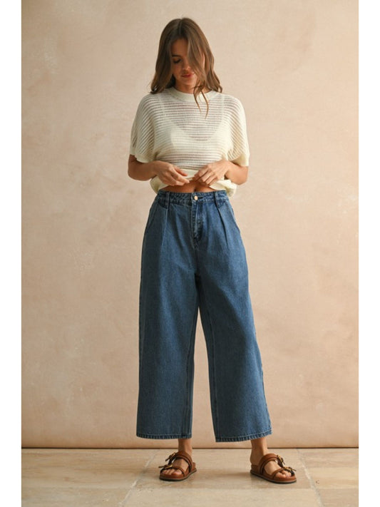 Mini Pleat Relaxed Denim Pants
