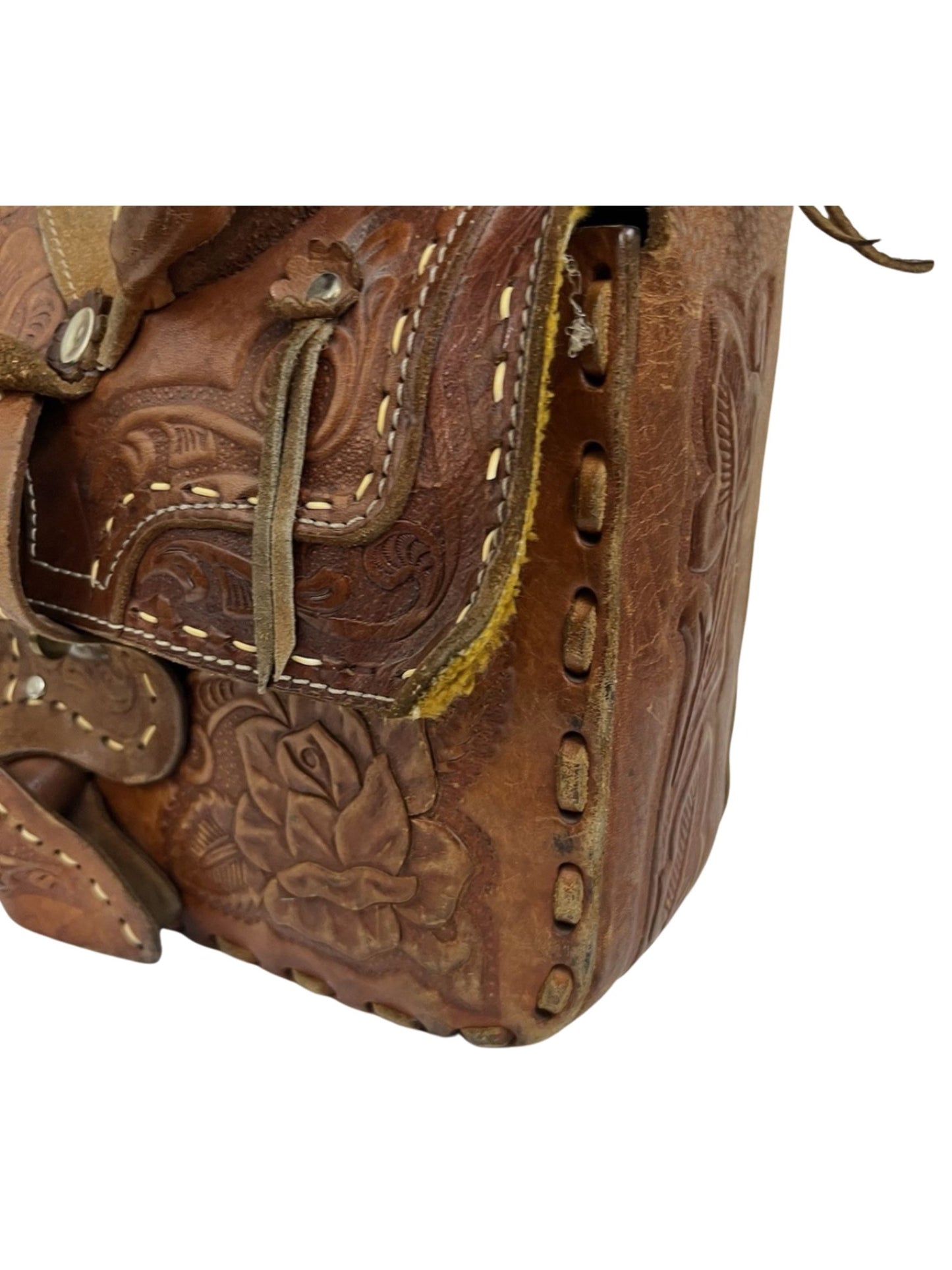 Vintage Leather Hand Tooled Saddle Bag