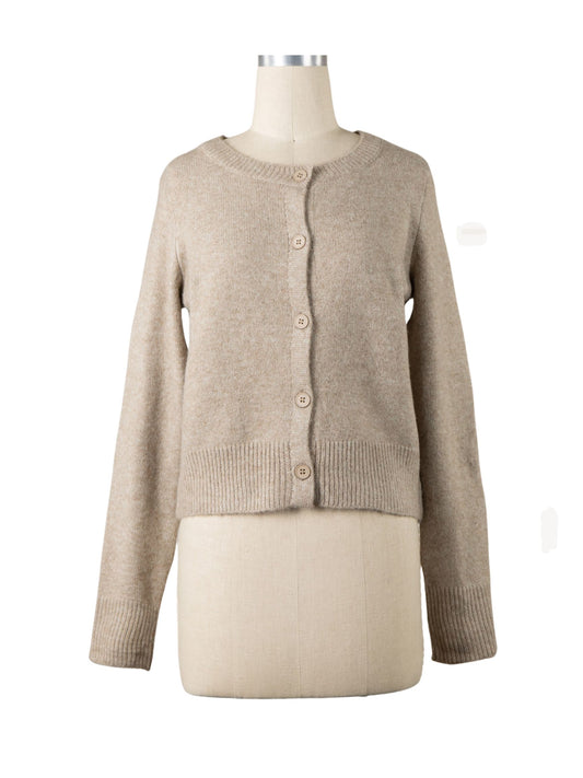 Khaki Fuzzy Knit Button Down Cardigan