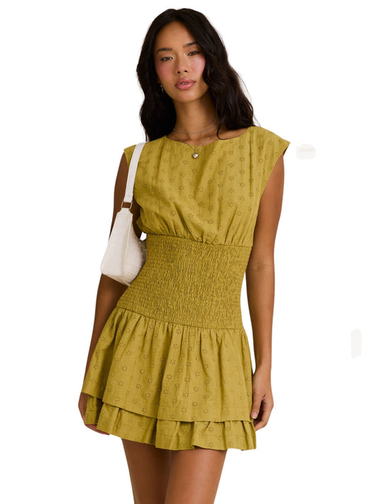 Avocado Smocking Waist Mini Dress