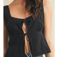 Scallop Trim Tie Front Top