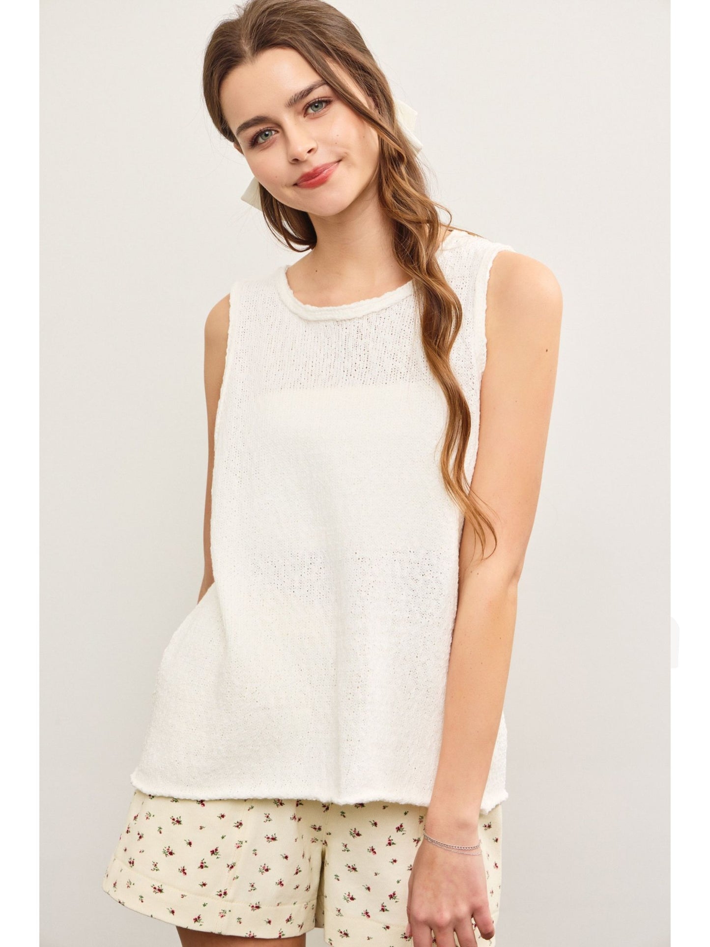 Crew Neck Sweater Sleeveless Top