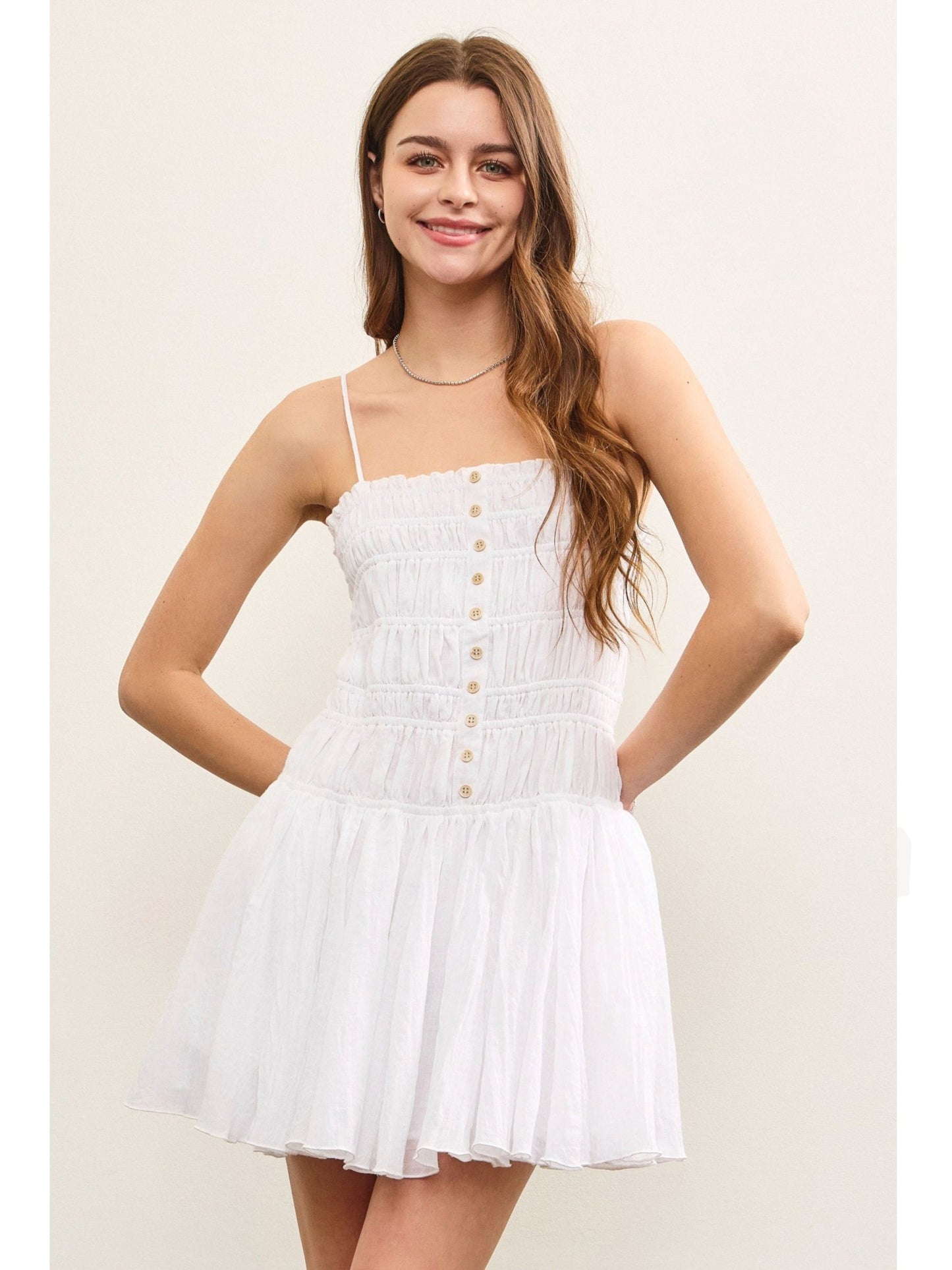 Button Front Ruched Cami Dress S24810