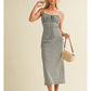 Textured Plaid Drawstring Neck Midi Dress