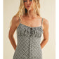 Textured Plaid Drawstring Neck Midi Dress