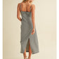 Textured Plaid Drawstring Neck Midi Dress