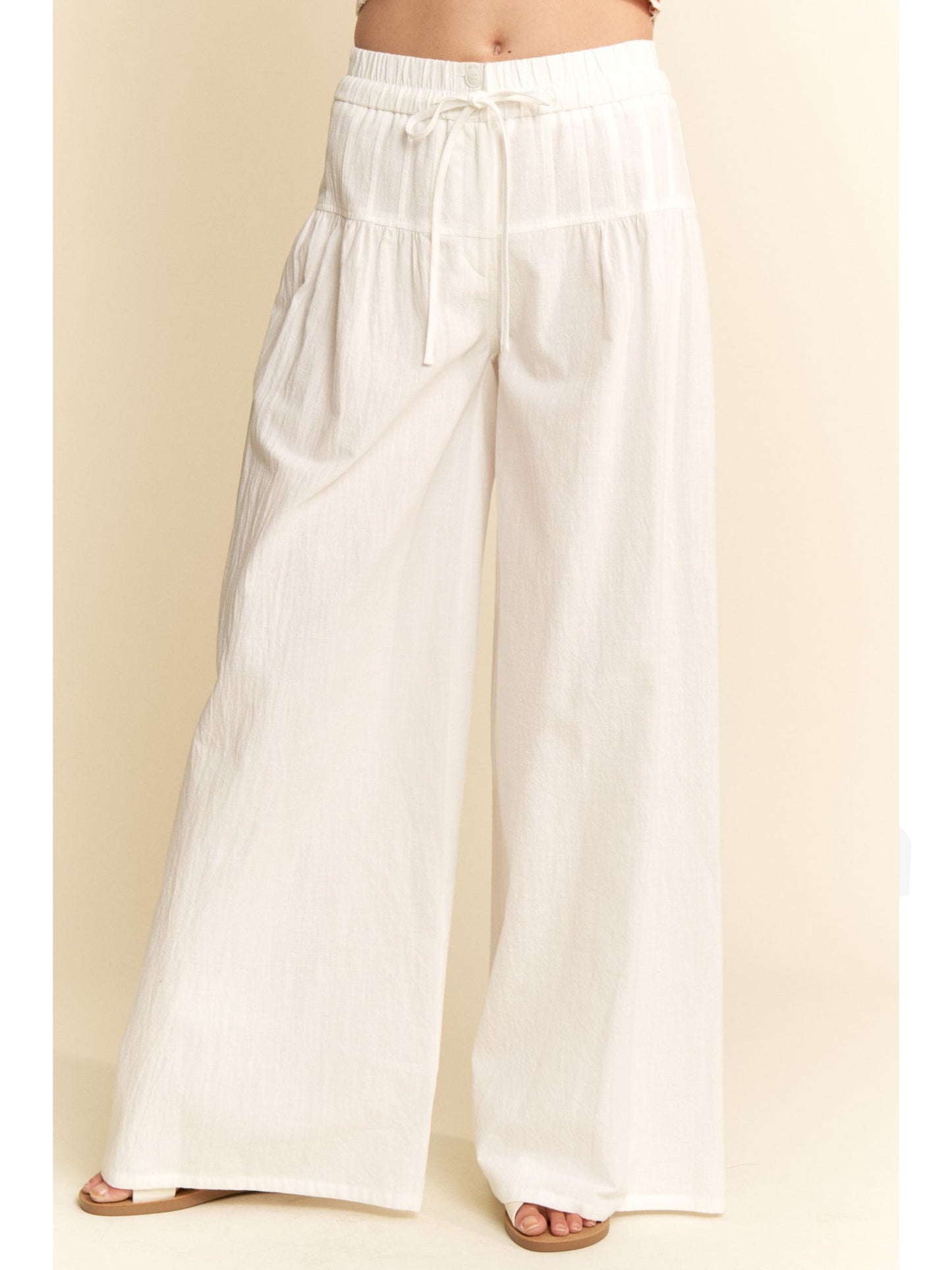 Pintucked Waist Line Linen Pants