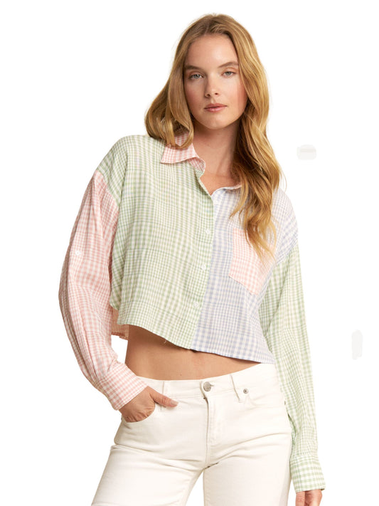 Gingham Button Down Multi Colorblock Shirt