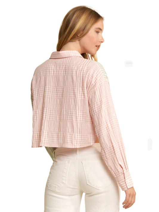 Gingham Button Down Multi Colorblock Shirt